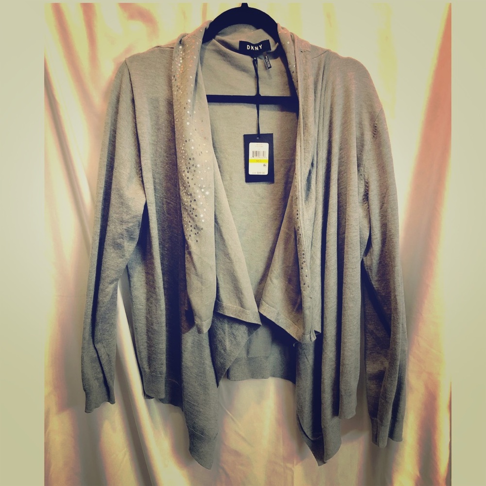 DKNY Gray sequin cardigan NWT Size M/L